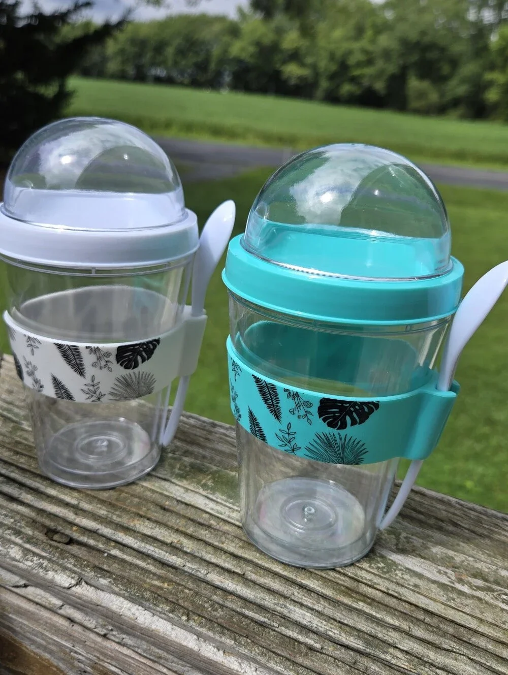Teal Parfait Cups with Lid & Spoon - Set of 4